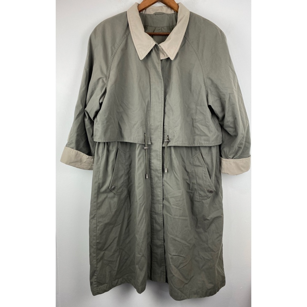Vintage Charles Klein size 10 Petite Green Button Up Trench Coat